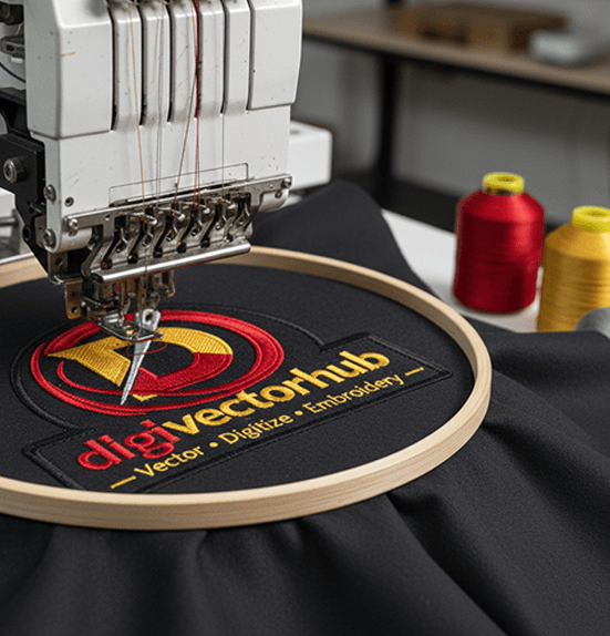 Digital embroidery machine stitching complex design on a jacket